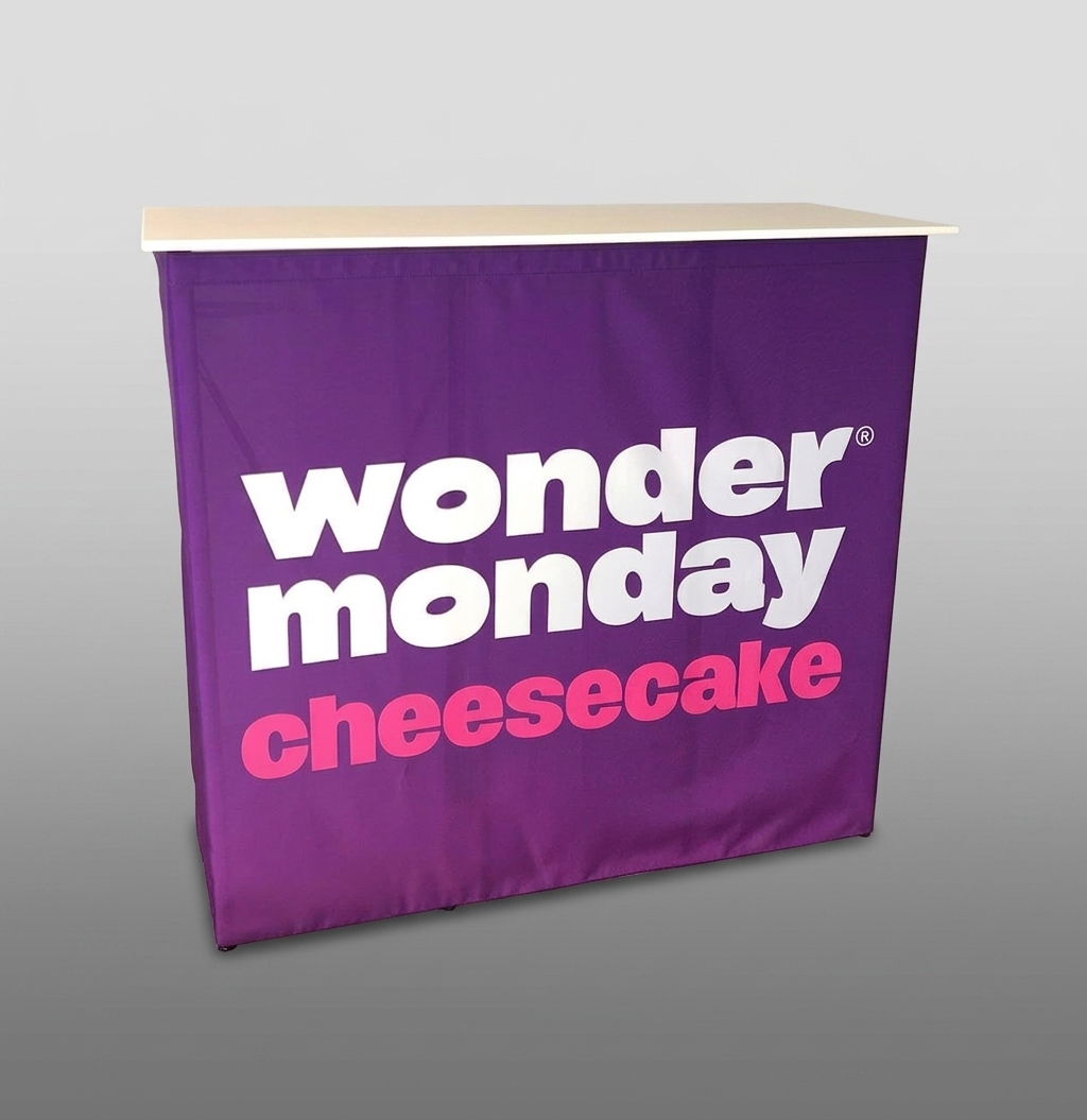 Custom logo branded display skirt